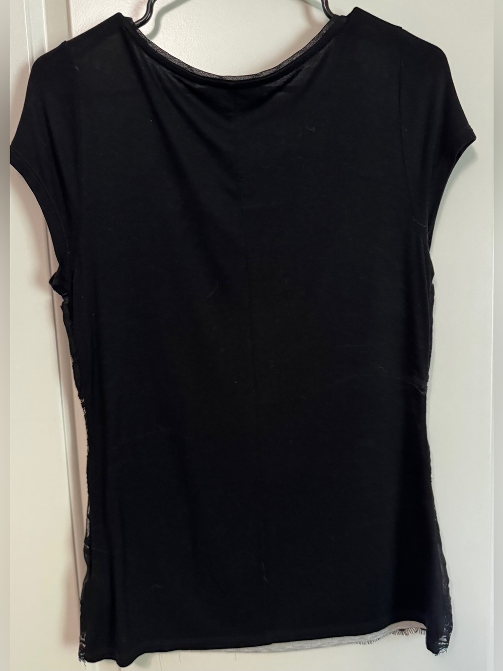 White House Black Market Mixed Media Eyelash Lace Blouse Gray Black Size S - Picture 5 of 11